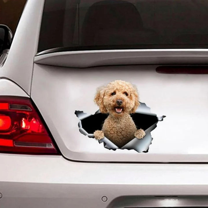 Cute Poodle Dog Cracked Car Decal Sticker | Waterproof | PVC Vinyl | CCS1353