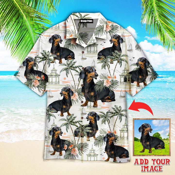 Funny Dachshund Dog Summer Beach Surfing Custom Photo Hawaiian Shirt For Men & Women