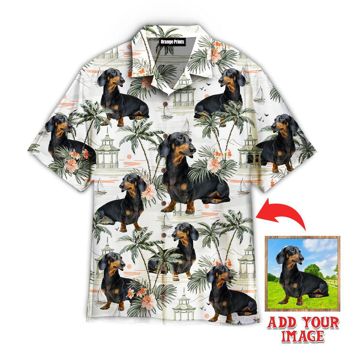 Funny Dachshund Dog Summer Beach Surfing Custom Photo Hawaiian Shirt For Men & Women