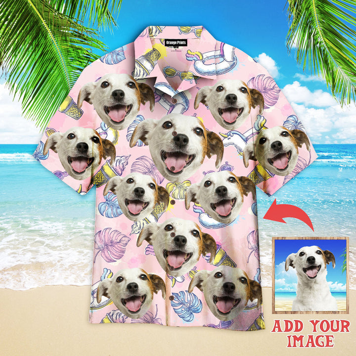 Funny Dog And Summer Unicorn On Pink Custom Photo Hawaiian Shirt For Men & Women