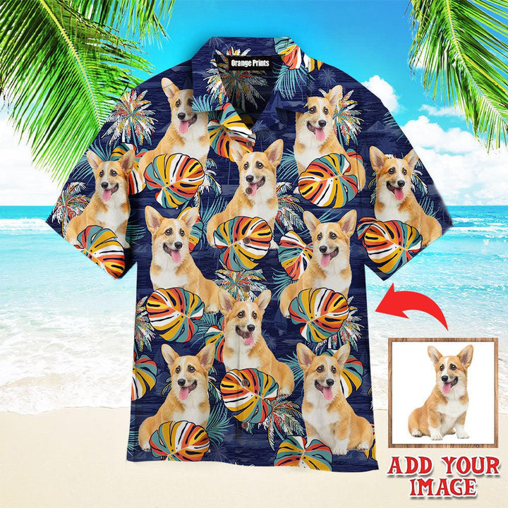 Funny Dog Corgi Puppy Palm Leaves Custom Photo Hawaiian Shirt For Men & Women