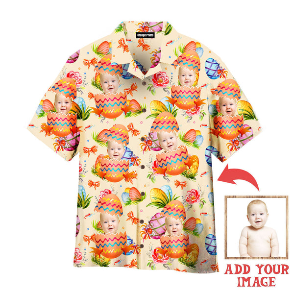 Funny Easter Egg Cute Baby Custom Photo Hawaiian Shirt For Men & Women