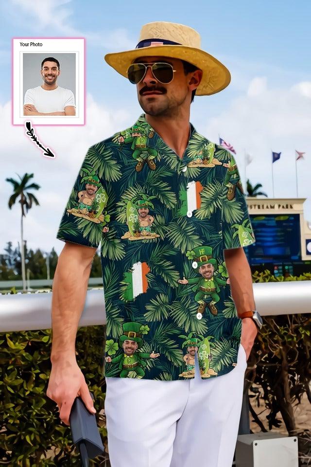 Funny Face Leprechaun Irish Proud Custom Photo Hawaiian Shirt For Men & Women