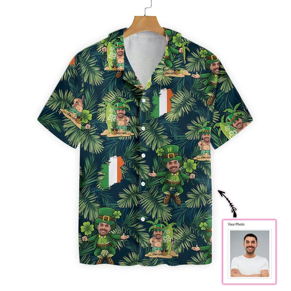Funny Face Leprechaun Irish Proud Custom Photo Hawaiian Shirt For Men & Women