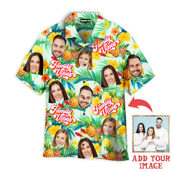 Funny Family Vibes Tropical Summer Vacation Custom Photo Hawaiian Shirt For Men & Women