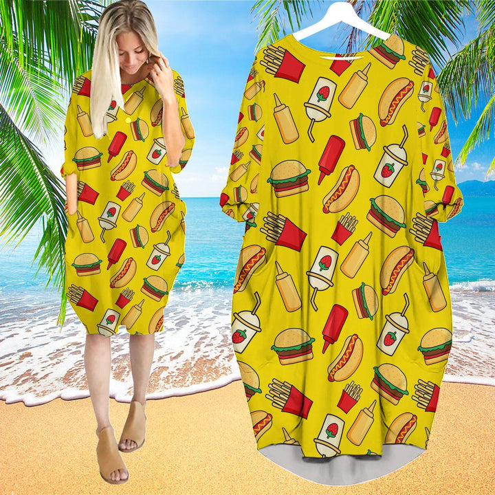 Funny Fast Food Long Sleeve Midi Dress | MD1198