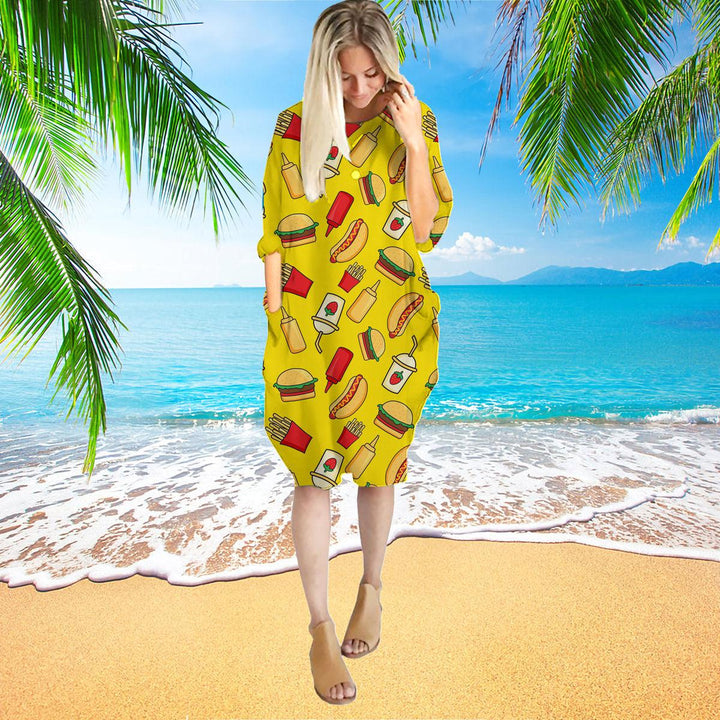 Funny Fast Food Long Sleeve Midi Dress | MD1198