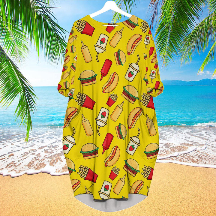 Funny Fast Food Long Sleeve Midi Dress | MD1198