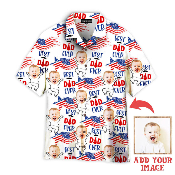 Funny Father's Day Best Dad Ever Funny Dad American Flag Custom Photo Hawaiian Shirt For Men & Women