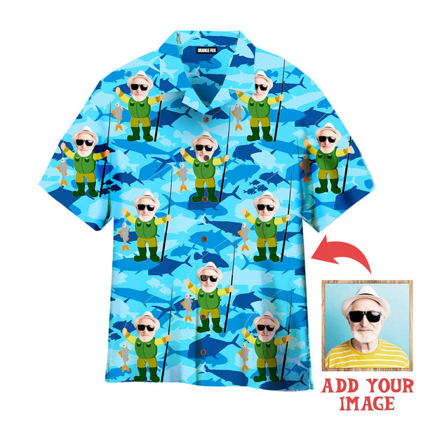 Funny Father's Day Fishing Dad Fisherman Summer Vacation Custom Photo Hawaiian Shirt For Men & Women