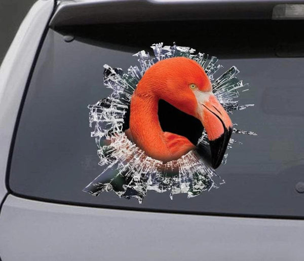 Funny Flamingo Cracked Car Decal Sticker | Waterproof | PVC Vinyl | CCS1582