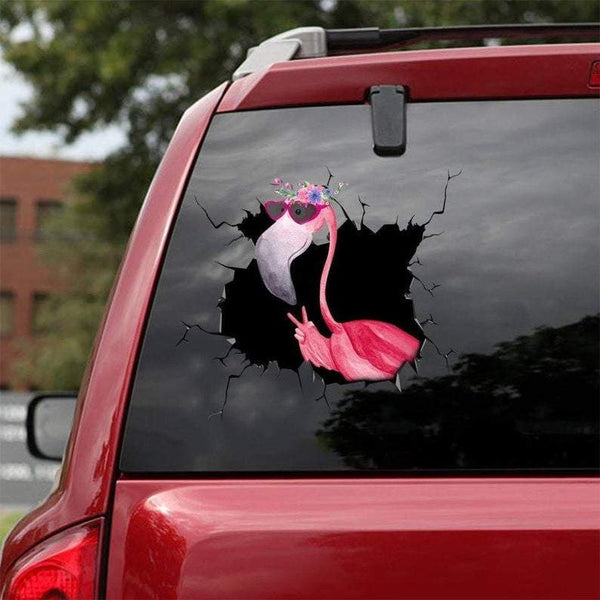 Funny Flamingo Cracked Car Decal Sticker | Waterproof | PVC Vinyl | CCS1658