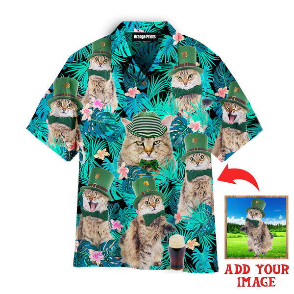 Funny Funny Cat Happy Irish St. Patrick's Day Custom Photo Hawaiian Shirt For Men & Women