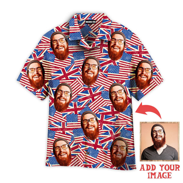 Funny Funny Dad Father's Day United Kingdom American Flag Custom Photo Hawaiian Shirt For Men & Women