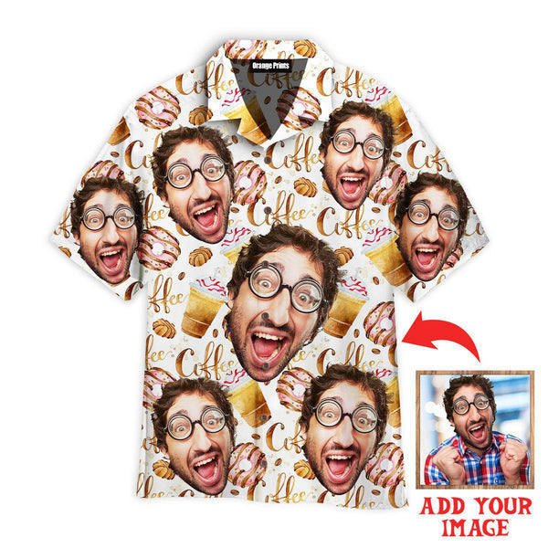 Funny Funny Face And Coffee Seamless Custom Photo Hawaiian Shirt For Men & Women