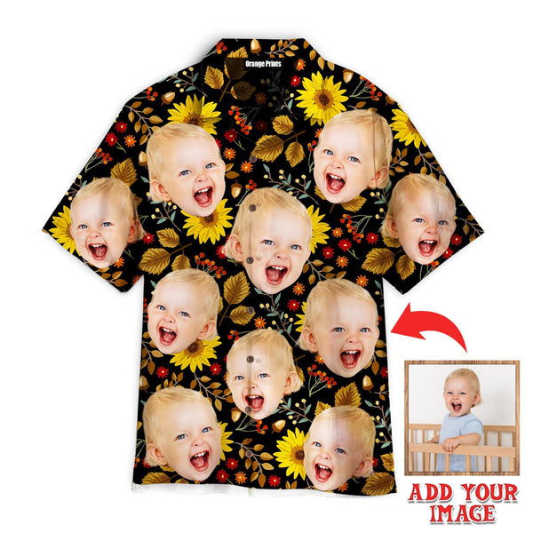 Funny Funny Face Autumn Sunflowers Thanksgiving Custom Photo Hawaiian Shirt For Men & Women