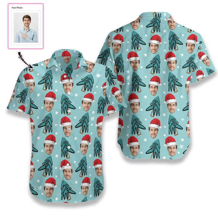 Funny Funny Face Christmas Tree Custom Photo Hawaiian Shirt For Men & Women