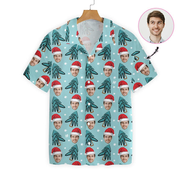 Funny Funny Face Christmas Tree Custom Photo Hawaiian Shirt For Men & Women