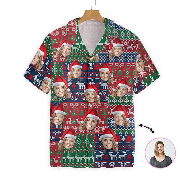 Funny Funny Face For Christmas Custom Photo Hawaiian Shirt For Men & Women