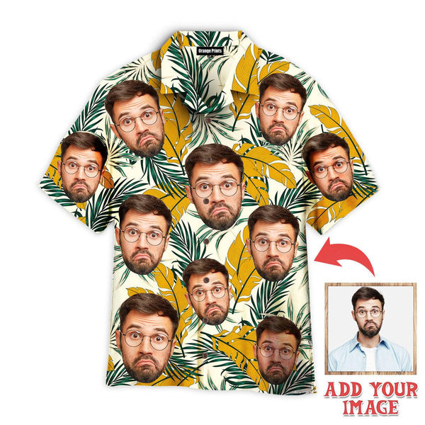 Funny Funny Face On Tropical Pattern Custom Photo Hawaiian Shirt For Men & Women