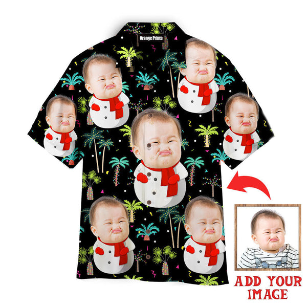 Funny Funny Face Snowman Christmas In July Custom Photo Hawaiian Shirt For Men & Women