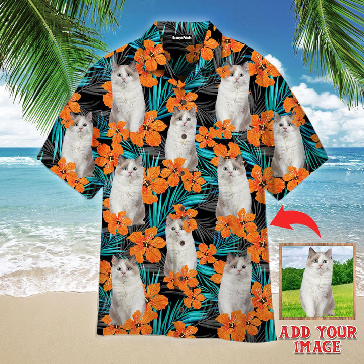 Funny Funny Ragdoll Cat In Orange Floral Tropical Custom Photo Hawaiian Shirt For Men & Women
