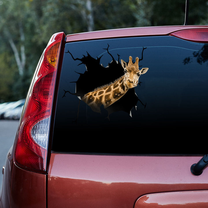 Funny Giraffe Cracked Car Decal Sticker | Waterproof | PVC Vinyl | CCS5087-Colorful-Gerbera Prints.