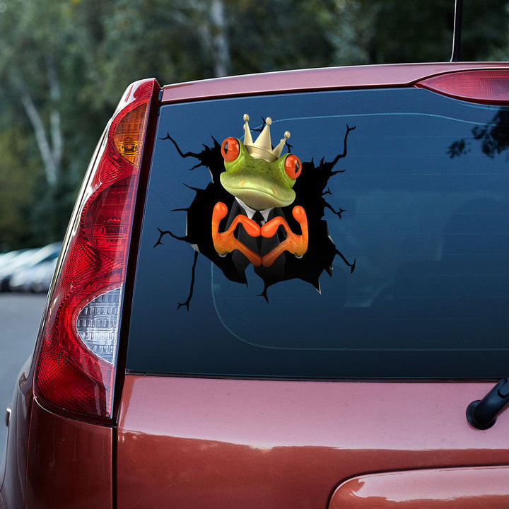 Funny Green Frog With Heart Cracked Car Decal Sticker | Waterproof | PVC Vinyl | CCS5022-Colorful-Gerbera Prints.