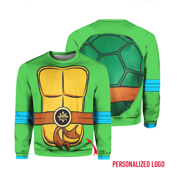 Funny Green Turtle Halloween Costume Custom Name Crewneck Sweatshirt For Men & Women