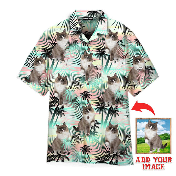 Funny Grey Mink Ragdoll cat Standing With Tropical Custom Photo Hawaiian Shirt For Men & Women