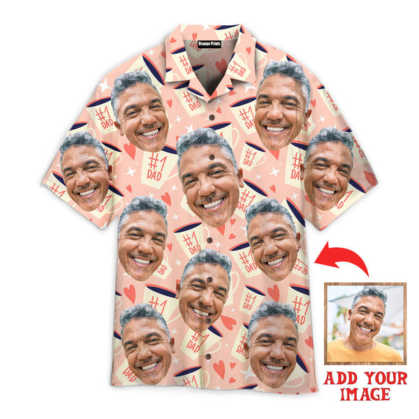 Funny Happy Guy Number One Dad Gift For Father Custom Photo Hawaiian Shirt For Men & Women