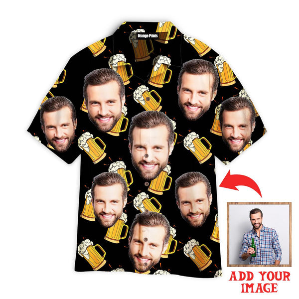 Funny Happy Guy On Craft Glass Beer Seamless Custom Photo Face Custom Photo Hawaiian Shirt For Men & Women