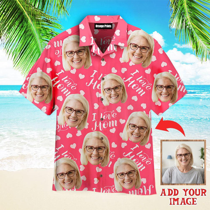 Funny Happy Mom Face On Pink Seamless Lover Custom Photo Hawaiian Shirt For Men & Women