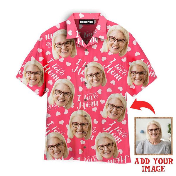 Funny Happy Mom Face On Pink Seamless Lover Custom Photo Hawaiian Shirt For Men & Women