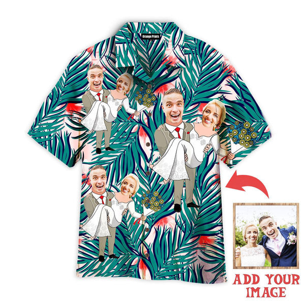 Funny Happy Wedding Couple Costume On Tropical Custom Photo Hawaiian Shirt For Men & Women