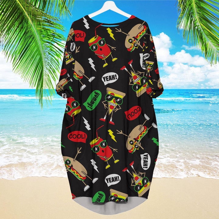 Funny Hot Dog Slice Pizza Long Sleeve Midi Dress | MD1258