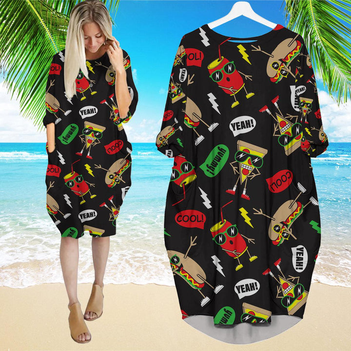 Funny Hot Dog Slice Pizza Long Sleeve Midi Dress | MD1258