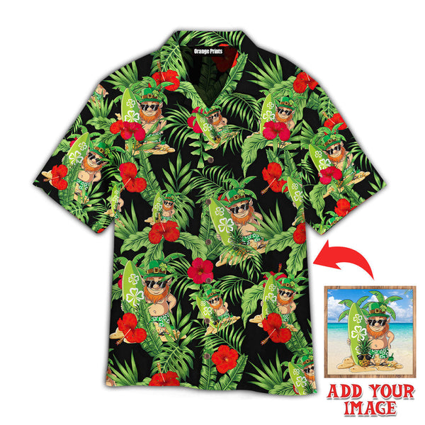 Funny Irish Leprechaun With Flower Happy St Patrick’S Day Custom Photo Hawaiian Shirt For Men & Women