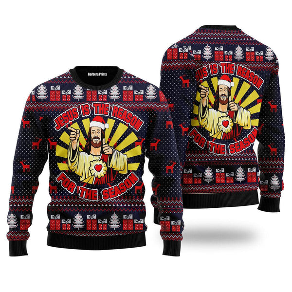 Funny Jesus Is The Reason For The Season Ugly Christmas Sweater | For Men & Women | Adult | US4509-S-Gerbera Prints.