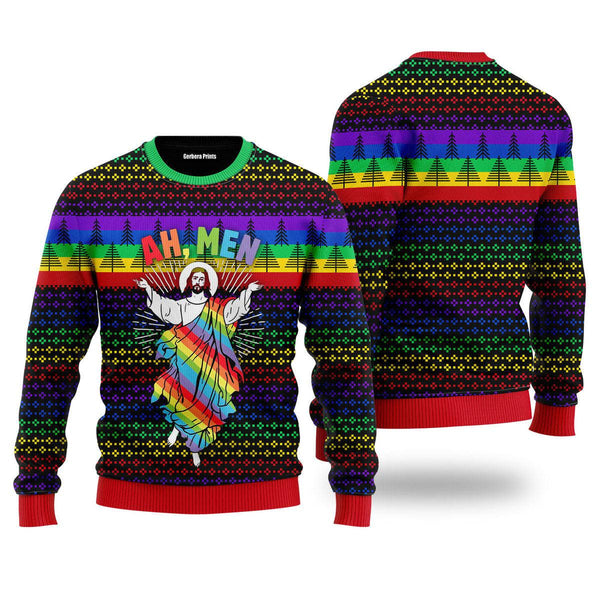 Funny Jesus LGBT Ugly Christmas Sweater | For Men & Women | Adult | US5993-S-Gerbera Prints.