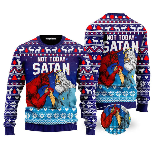 Jesus Not To Day Satan Ugly Christmas Sweater | For Men & Women | UH1404-Colorful-Gerbera Prints.