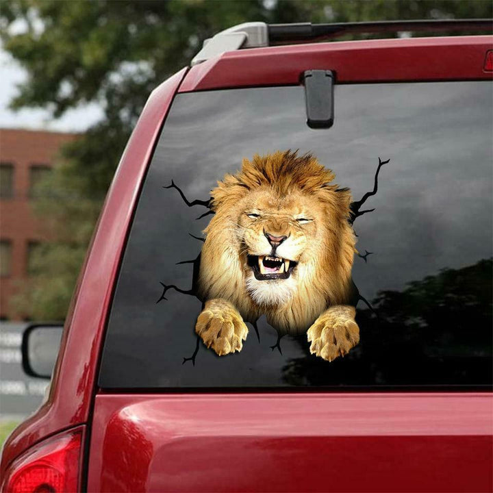Funny Lion Cracked Car Decal Sticker | Waterproof | PVC Vinyl | CCS1326