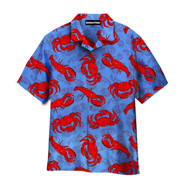 Funny Lobster And Crab Tropical Blue Aloha Hawaiian Shirts For Men & For Women WT6491 Gerbera Prints