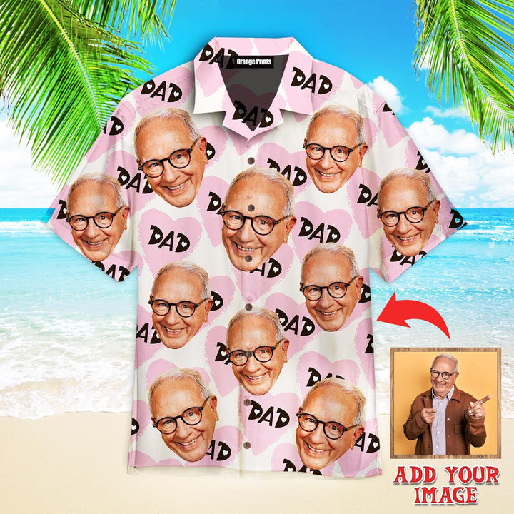 Funny Love Dad Happy Father Face Gift For Lucky Father Custom Photo Hawaiian Shirt For Men & Women