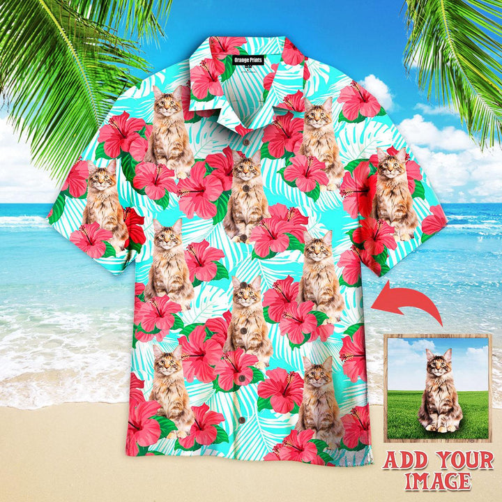 Funny Maine Coon Cat Floral Custom Photo Hawaiian Shirt For Men & Women