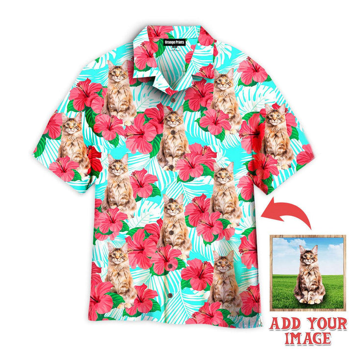 Funny Maine Coon Cat Floral Custom Photo Hawaiian Shirt For Men & Women