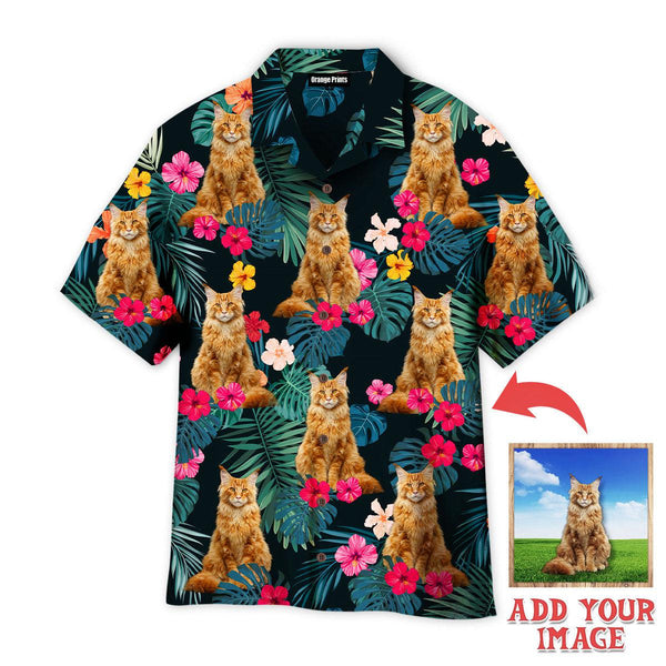 Funny Palm Tree Tropical Maine Coon Cats Powered By Cat Custom Photo Hawaiian Shirt For Men & Women