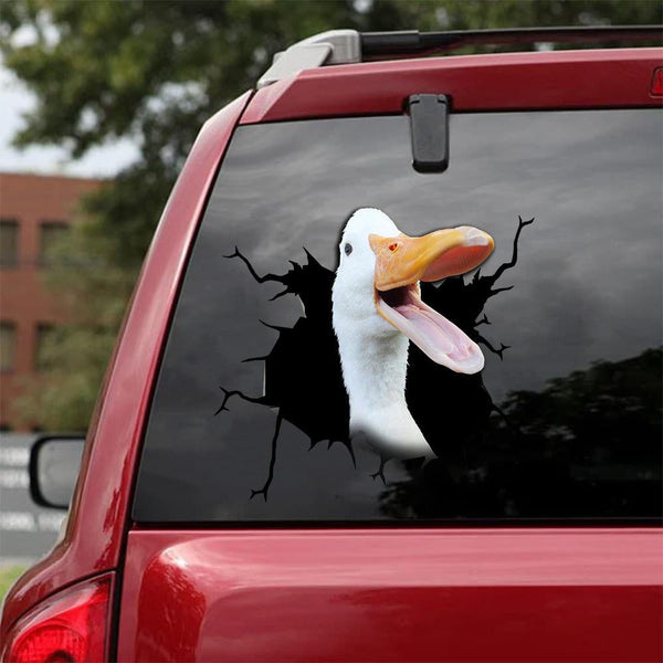 Funny Pekin Duck Cracked Car Decal Sticker | Waterproof | PVC Vinyl | CCS1079