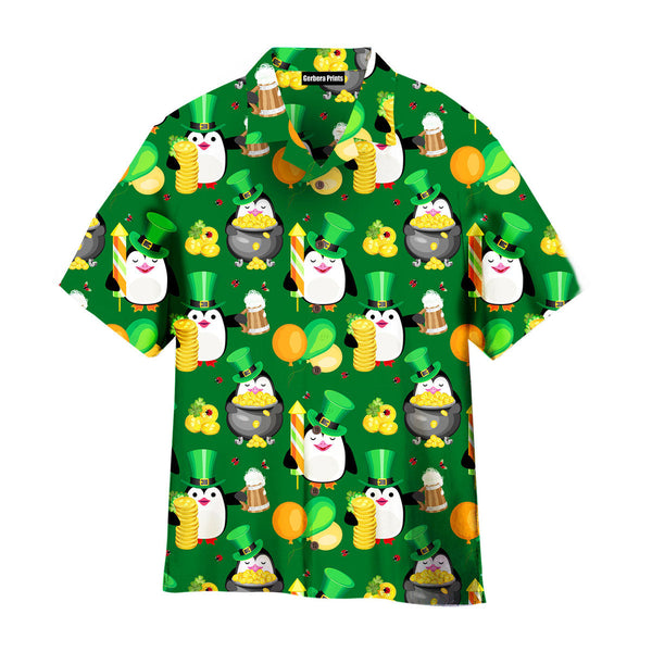 Funny Penguins Happy St Patricks Day Pattern Aloha Hawaiian Shirts For Men & For Women | WT7539-Colorful-Gerbera Prints.