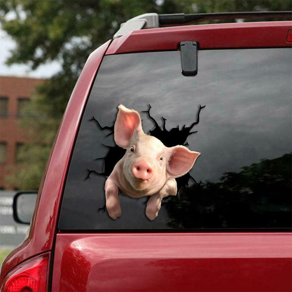 Funny Pig Cracked Car Decal Sticker | Waterproof | PVC Vinyl | CCS1274